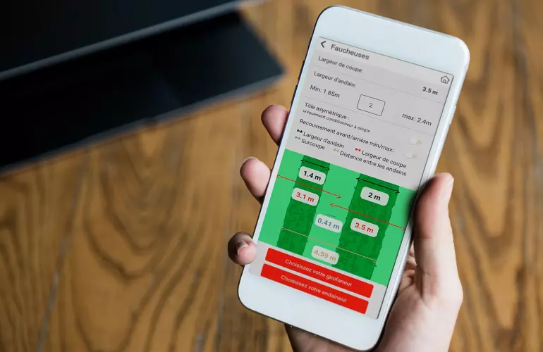 Application mobile d'aide au choix de faucheuse, faneur ou andaineur KUHN ForageExpert