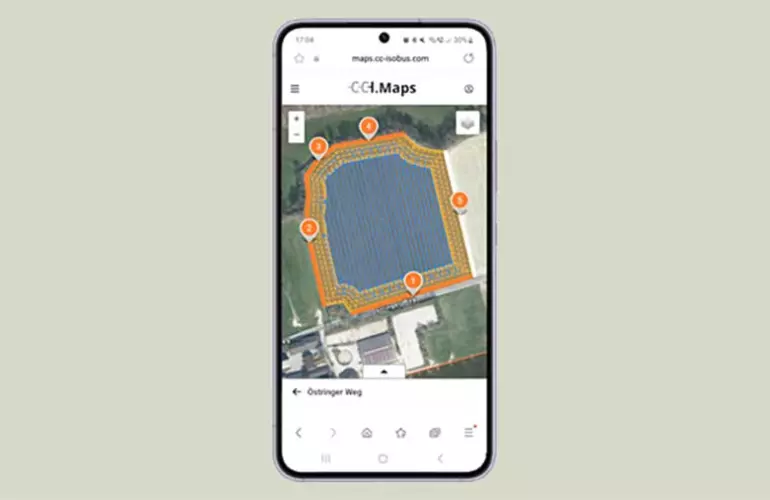 Vue de l'application CCI.Maps sur l'écran d'un smartphone