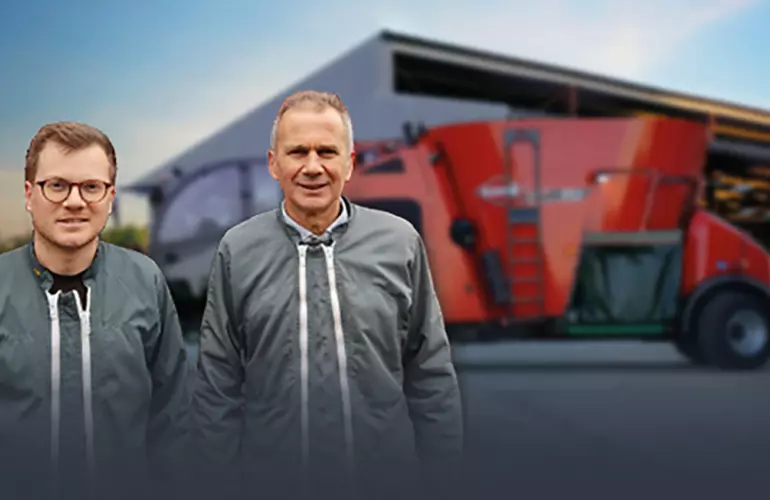 Photo de Thomas et Éric, éleveurs laitiers en Normandie (170 VL 250 Ha) & clients SPV KUHN depuis 2009