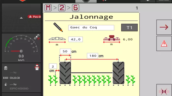 Ecran terminal CCI 1200 montrant la saisie des configurations de jalonnage