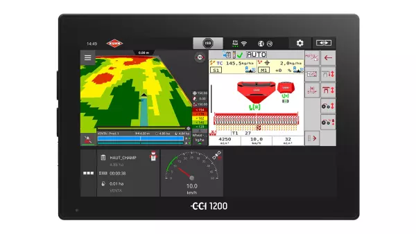 ISOBUS CCI 1200 terminal showing a map of the various application rates using the CCI.Task Control application