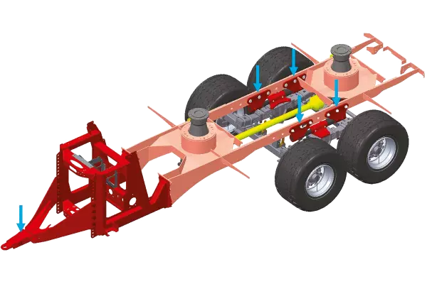 Dimensionnement et dispositif d'intégration breveté des pesons garantissent une précision de la pesée sur la mélangeuse KUHN PROFILE PLUS 2 DL dès les premiers kilos ainsi qu'une charge maximale pour les volumes de 34 m<sup>3</sup>