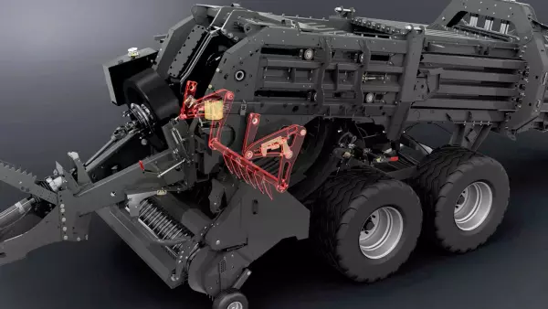 Le système de pré-compression garantit la formation de paquets homogènes et de lourdes balles rectangulaires quelles que soient les variations des andains.