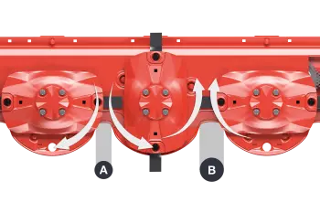 Schéma 3D de l'écartement variable entre les disques sur la barre de coupe OPTIDISC ELITE