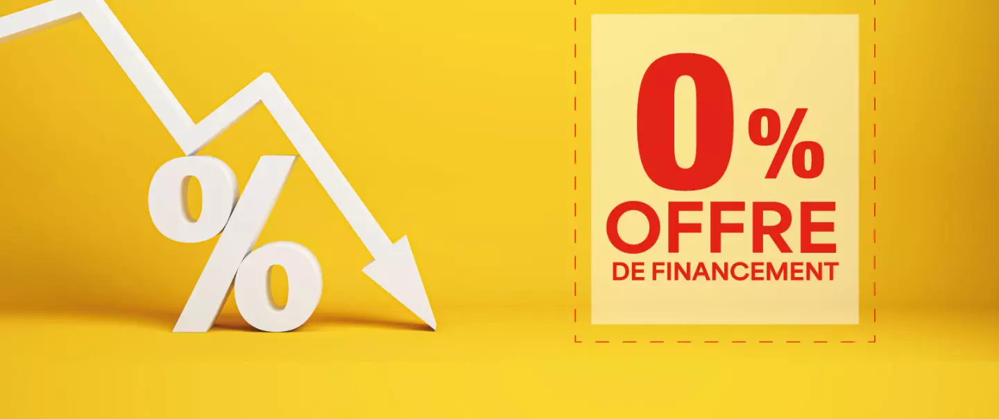 Poucent et une flèche dirigée vers le bas - Offre de financement KUHN 0%